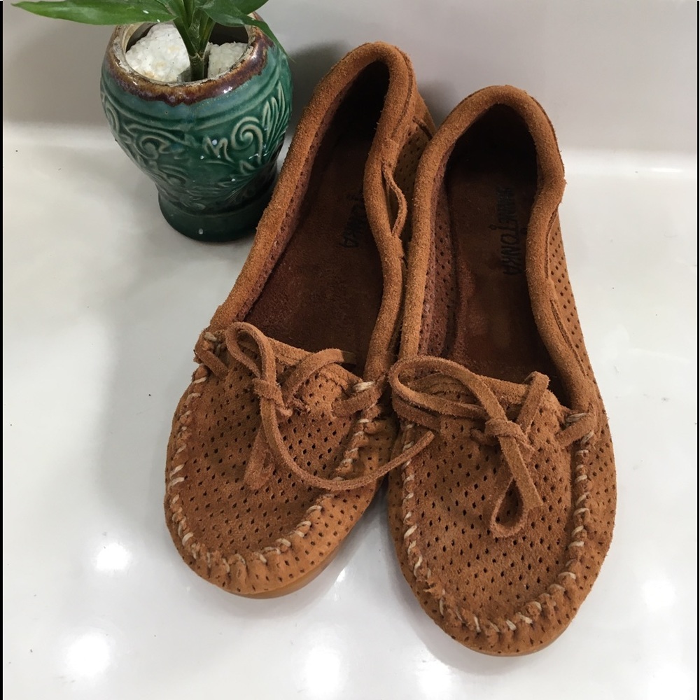 Cognac Perforated Soft Suede Moccasins